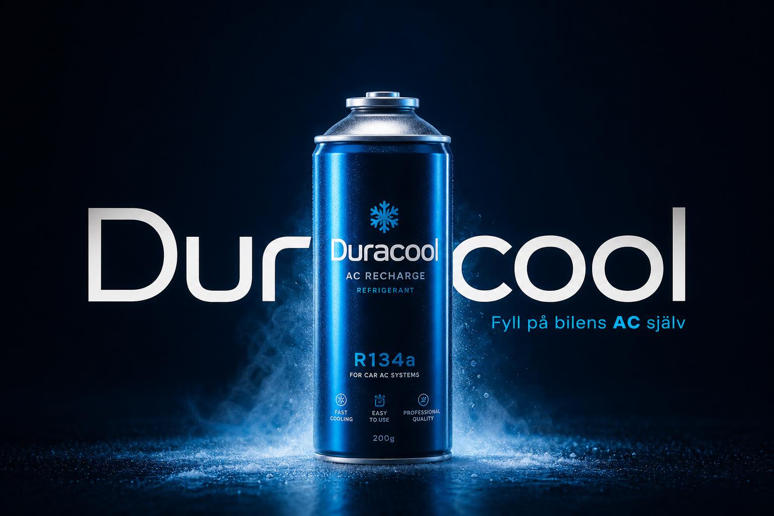 Duracool AC-gas på navy bakgrund med iskall vapor